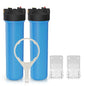 Max Water 20x4.5 Whole House Water Filter Housing, Heavy Duty Big Filter Blue Housing w/Pressure Release, Wrench and Bracket, 1" NPT, 20 Inch, Pack of 2