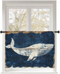 Sheer Curtains 54 Inch Length, Ocean Whale Blue Semi Sheer Curtains Light Filtering Window Treatment, Summer Sea Vintage Wooden Grain Privacy Voile Drapes for Living Room Bedroom 52x54 Inch