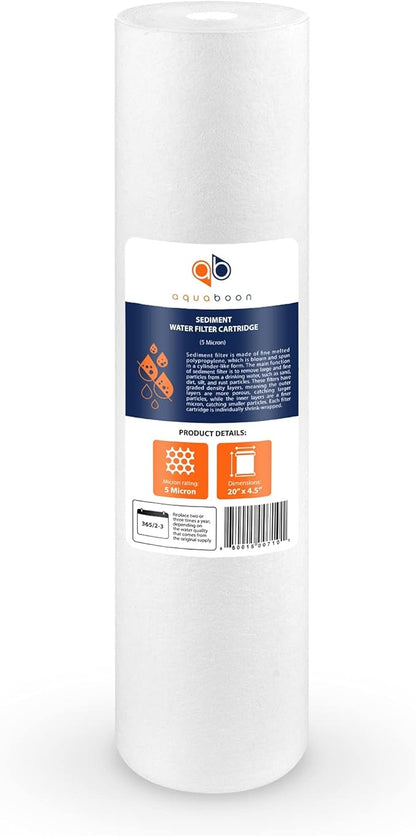 Aquaboon 5 Micron 20 x 4.5 Water Filter Cartridges Set of 8, Whole House Water Filter Replacements for 2-Stage Sediment & Chlorine, Odors Reduction