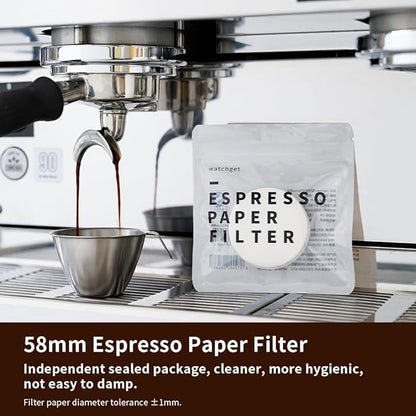 watchget 58mm Espresso Paper Filters - 500 Pcs Disposable Coffee Filter Papers for Espresso Machines, Puck Screen, Compatible with 58mm Portafilter Baskets