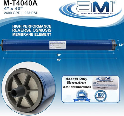 4x40 Reverse Osmosis Membrane Element for Tap Water | 2400 GPD at 225 psi | 99.5% Rejection | Replacement Commercial RO Membrane | Applied Membranes USA M-T4040A (Replaces TW30-4040)…