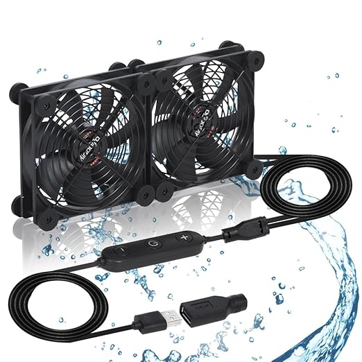 Dual 120mm Fan with 10 Speed USB 5V DC 12V IPX5 Waterproof Cooling Fan for Tablet TV Receiver Router DVR Xbox Greenhouse Kennel Computer Cabinet Component Cooling