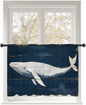 Sheer Curtains 54 Inch Length, Ocean Whale Blue Semi Sheer Curtains Light Filtering Window Treatment, Watercolor Coastal Vintage Wood Grain Privacy Voile Drapes for Living Room Bedroom 52x54 Inch