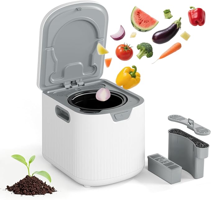 COWSAR 2.5L Electric Composter for Kitchen, Smart Compost Bin for Countertop with 2 Carbon Filters/Auto-Cleaning/LED Display, Indoor Compost Bin with Low Noise, Odor-Free Compost Machine