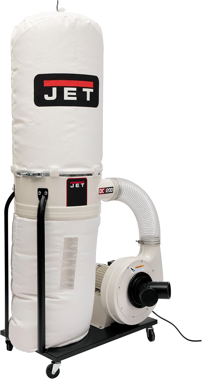 JET Vortex Cone Dust Collector, 30-Micron Bag Filter, 2 HP, 230V 1Ph (Model DC-1200VX-BK1)