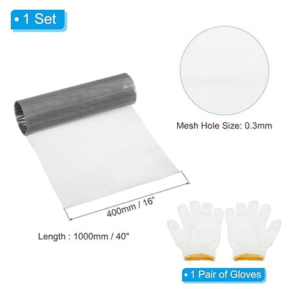 PATIKIL 40" L x 16" W Woven Wire Mesh, 60 Mesh 304 Stainless Steel Air Vent Filter Screen with Gloves for Window Security Vent Cover Filtration Animals Fence