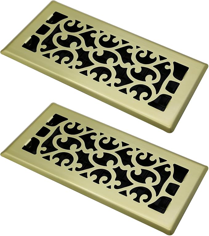 2 Packs Floor Vent Air Register 4X10 Inch Brushed Gold Color Floor Register Vents Heavy Duty Walkable Steel Floor Register Easy Adjust