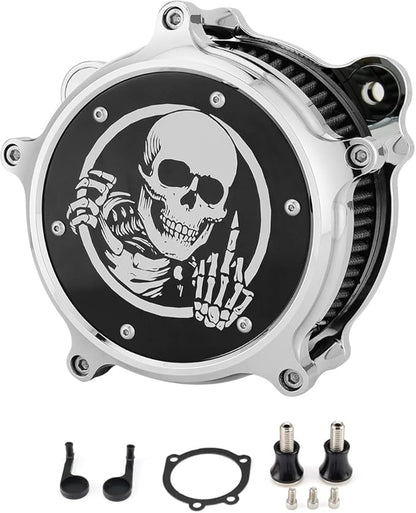 Air Filter Intake Filter System Kit Cnc Cut Air Cleaner Chrome Filter Kit for Motorcycle Dyna 2000 - 2017 Softail 2000 - 2015 Touring 2000 - 2007 Fitment - B(Chromed)