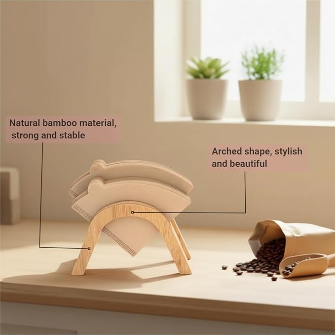 Cone Coffee Filter Holder for Counter, Bamboo Coffee Filter Storage Container, Large Capacity Can Hold 120 Pcs Cone Paper Filters Size #01#02#04
