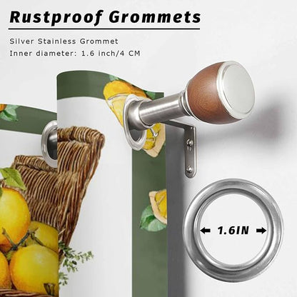 Lemon Outdoor Curtains for Patio Lemons in Baskets Summer Tropical Plants Green Waterproof Outside Curtains with Grommet Top Weatherproof Curtain for Cabana Pergola Gazebo, 2 Pack, 54" W x 84" L