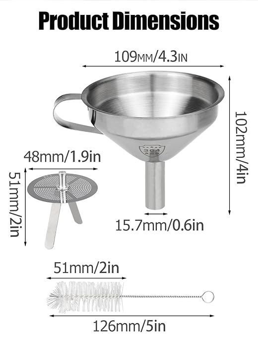 Resin Funnel, Resin Filter Funnel with Strainer 3D Printer Stainless Steel Funnels for Filtering and Recycling UV SLA/DLP/LCD Photosensitive Resins, with Cleaning Brush
