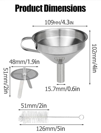 Resin Funnel, Resin Filter Funnel with Strainer 3D Printer Stainless Steel Funnels for Filtering and Recycling UV SLA/DLP/LCD Photosensitive Resins, with Cleaning Brush