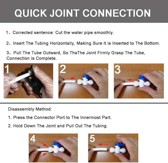Food-Grade Quick Connector Push-In Tube Fitting,5/16" to 1/4" O.D. Reducing Shut Off Valve for Reverse Osmosis Water Filter Purifier (Pack of 10)