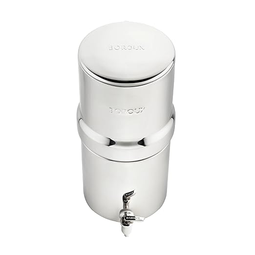 Boroux Compact Gravity-Fed Countertop Stainless Steel Water Filter System | 1.8 Gallons with 2 Authentic Black Foundation Filters