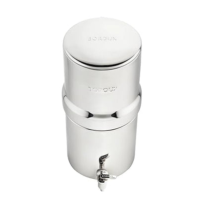 Boroux Compact Gravity-Fed Countertop Stainless Steel Water Filter System | 1.8 Gallons with 2 Authentic Black Foundation Filters
