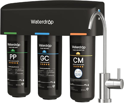 Waterdrop TSB-CM Under Sink Water Filter System Reduce Chloramine, Chlorine for CA, FL and Washington, D.C., Under Sink Water Filtration System with Brushed Nickel Faucet,NSF/ANSI 42 Certified Element