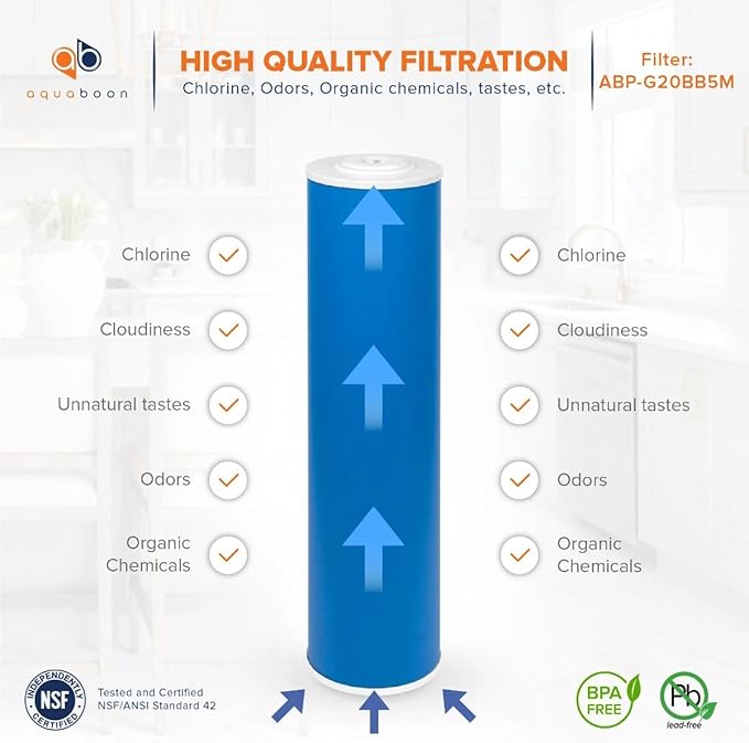 Aquaboon 5 Micron 20 x 4.5 Premium Granular Activated Carbon Water Filter Cartridge Replacement - GAC Filter Compatible with AP117, GAC-10, 6 Pack