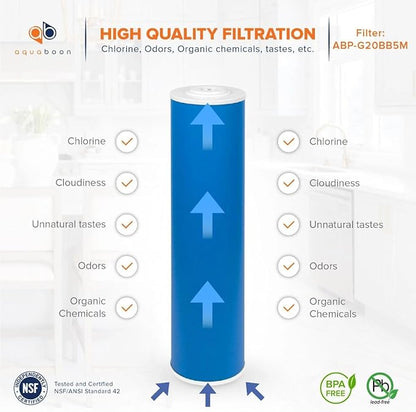 Aquaboon 5 Micron 20 x 4.5 Premium Granular Activated Carbon Water Filter Cartridge Replacement - GAC Filter Compatible with AP117, GAC-10, 6 Pack