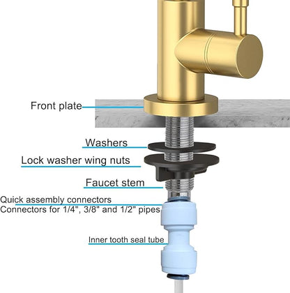 Kitchen Sink Faucet with Pull - Down Sprayer, 2 - Handle 3 - in - 1 Kitchen Sink Filter Faucet, Cold and Hot Mixer Drinking Water Faucet (Filter Faucet, Gold)