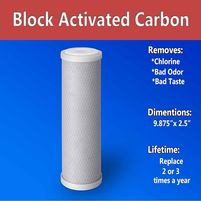 10 Standard Coconut Shell Block Carbon & 10 Four Layers of Filtration Polypropylene Sediment 5 Micron 2.5"x 10" Water Filter Cartridges Universal replacement for Reverse Osmosis & Standard 10” Housing
