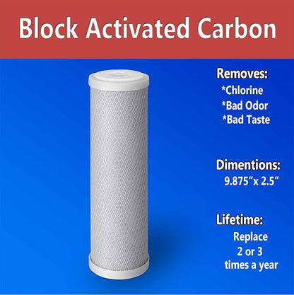 10 Standard Coconut Shell Block Carbon & 10 Four Layers of Filtration Polypropylene Sediment 5 Micron 2.5"x 10" Water Filter Cartridges Universal replacement for Reverse Osmosis & Standard 10” Housing
