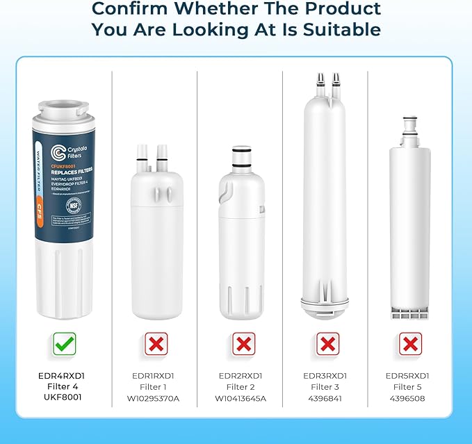 Crystala Filters UKF8001 Water Filter Compatible with Whirlpool 4396395, Filter 4, Maytag UKF8001, EDR4RXD1, UKF8001AXX, UKF8001P, Puriclean II, PH21500 Refrigerator Water Filter, 4 Packs