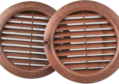 VENTS-US - 6" Brown Round Plastic Vent Cover with Built-in Insect Screen Mesh and Flange - for Air Supply or Exhaust Applications - Compatible with 6 Inch Duct Diameter (2-Pack)