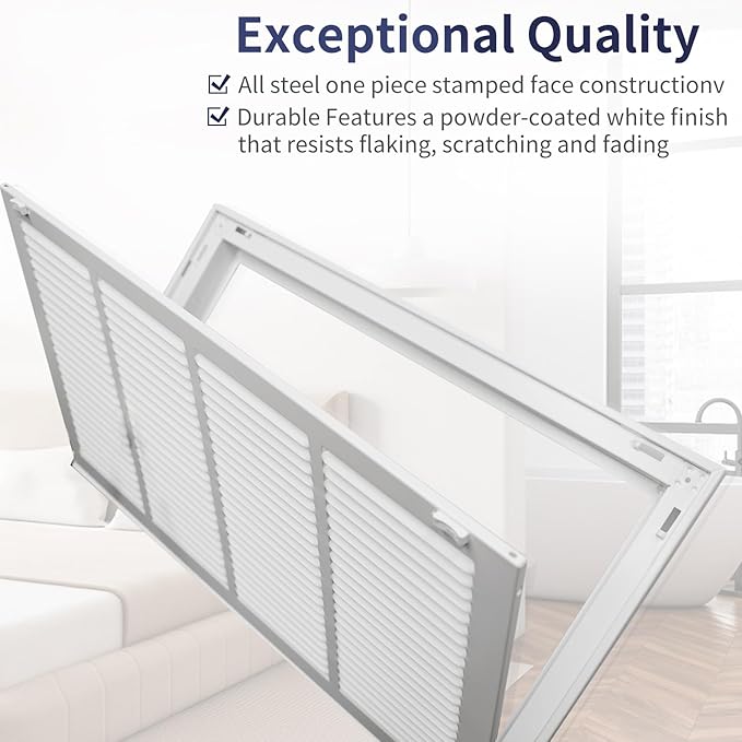 24"W x 12"H [Duct Opening Size] Steel Return Air Filter Grille - Removable Face/Door for 1 inch Filters -HVAC Vent Cover Grill - White [Outer Dimensions: 26 5/8"W X 14 5/8"H]