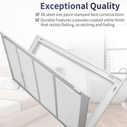 24"W x 12"H [Duct Opening Size] Steel Return Air Filter Grille - Removable Face/Door for 1 inch Filters -HVAC Vent Cover Grill - White [Outer Dimensions: 26 5/8"W X 14 5/8"H]