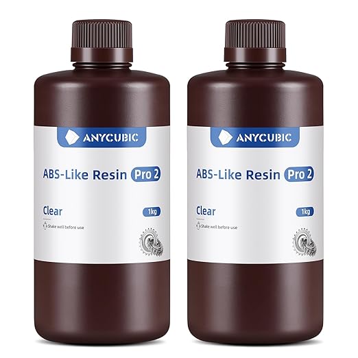 ANYCUBIC ABS-Like Pro 2, 3D Printer Resin with Enhanced Strength and Toughness, High Precision and Minimal Shrinkage, Wide Compatibility for All LCD Resin 3D Printers (Clear+Clear, 2kg)