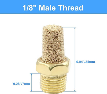 10 Pack 1/8" Male Thread Pneumatic Brass Exhaust Muffler Filter Air Pneumatic Mufflers Air Line Fitting Hex Sintered Silencer