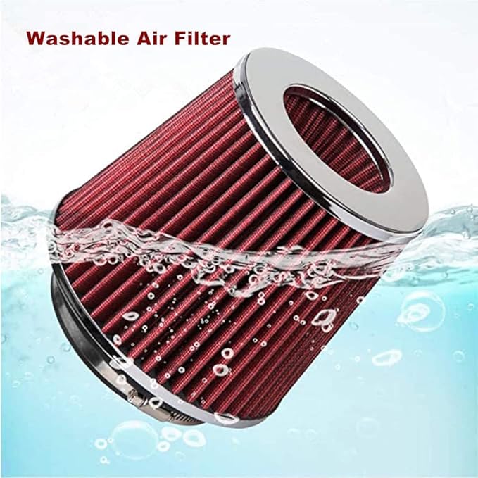 Universal 3" (76mm) Inlet Cold Intake, Washable, Dry Clamp-on Air Filter, Red