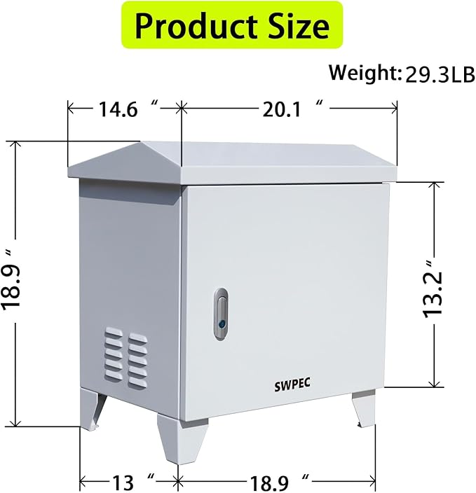 Pond, Water Garden Weatherproof Outdoor Cabinet Enclosure for Pond Aerator, Air Pump 20”W×15”D×19”H with pre-drilled knockouts, 110V Cooling Fan and pre-wired outlet included