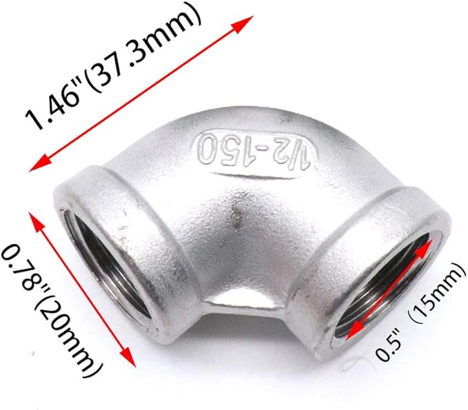 2Pcs 304 Stainless Steel 90 Degree Elbow 1/2" NPT Female x 1/2" NPT Female Threaded Pipe Fitting
