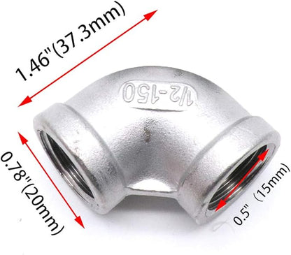 2Pcs 304 Stainless Steel 90 Degree Elbow 1/2" NPT Female x 1/2" NPT Female Threaded Pipe Fitting