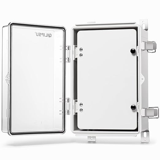 QILIPSU Waterproof Junction Box IP67 Outdoor Plastic Electrical Project Enclosure Weatherproof with Inner Door, Mounting Plate, Wall Brackets, Hinged Clear Cover 11.8"x7.9"x6.7" CC-D