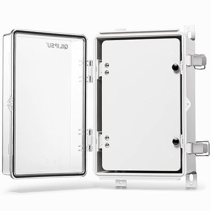 QILIPSU Waterproof Junction Box IP67 Outdoor Plastic Electrical Project Enclosure Weatherproof with Inner Door, Mounting Plate, Wall Brackets, Hinged Clear Cover 11.8"x7.9"x6.7" CC-D