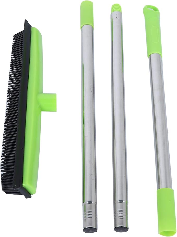 Multifunctional Broom, Telescopic Carpet Rake Rubber Pp 12.6in Brush Easy Wash Floor Carpet Broom for Pet Hair Dust Removal Tile Window Cleaner (Green)