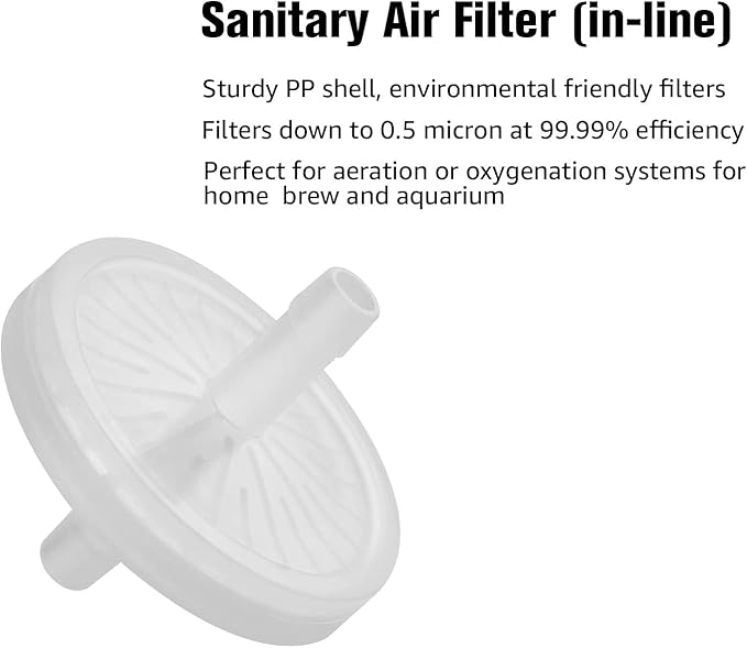 FERRODAY 5/16 Barbed Air Line Filter [4 PCS]- Sanitary Air Filter Air Line Fittings for Beer Brew Keg Air Filter for Homebrew White Air Filter for Fish Tank Translucent Plastic Gas Line Fitting