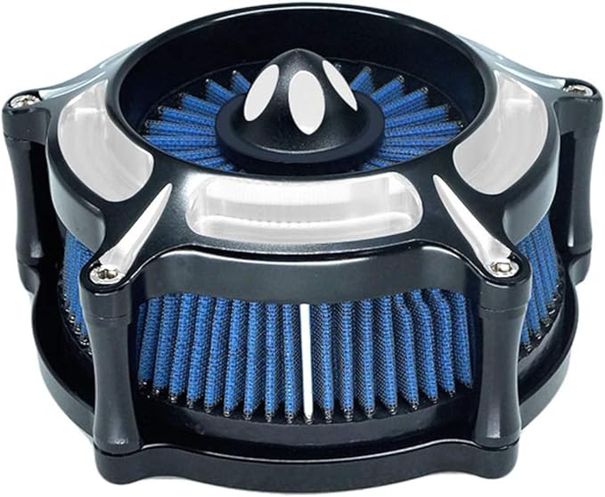 Motorcycle Air Filter Turbine Intake Cleaner Kit Cnc Cut Chrome for Harley Dyna 2000 - 2017 Softail 2000 - 2015 Touring 2000 - 2007 Fitment - B (Blue)
