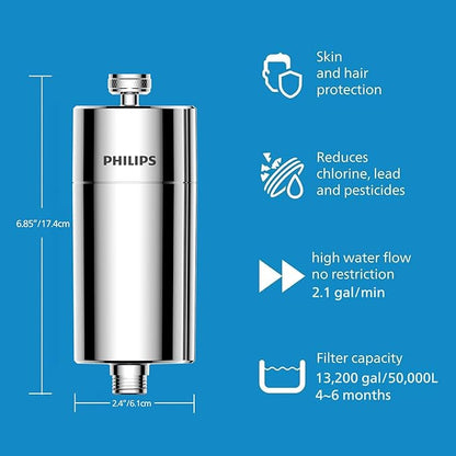 PHILIPS Shower Filter AWP1775CH/37, Water Softener for Hard Water, Shower Filtration with Double Mesh, Reducing Chlorine/Impurities/Rust Sediments for Handheld Showerhead, NSF Certified, Chrome