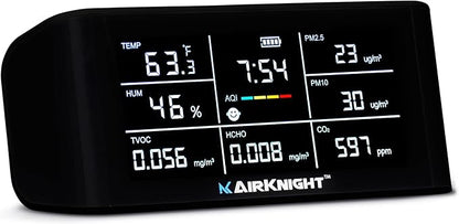 AirKnight Premium Indoor Air Quality Monitor Indoor & Air Quality Sensor. VOC detector, CO2 Monitor, Formaldehyde Detector HCHO, AQI, PM2.5, PM10 Temperature Humidity Air Monitor AQI CO2 Meter Gas Off