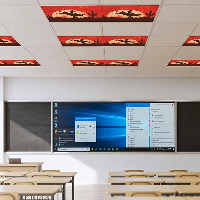 Fluorescent Light Covers for Drop Ceiling Western Cowboys Horse Riding on Red Magnetic Light Filters, Abstract Cactus Desert Ceiling Shade Filters for Home Classroom Office,2x4 ft,2Packs