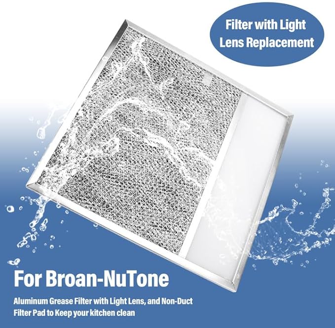 BP57 Range Hood Filter with Light Lens for Broan-NuTone Kitchen Exhaust Grease Filter,Stove Hood Vent Air Filter,11-1/2 X 11-3/4 X 3/8 Reinforced Aluminum Frame fit 43000 R610045, Series 1-Pack