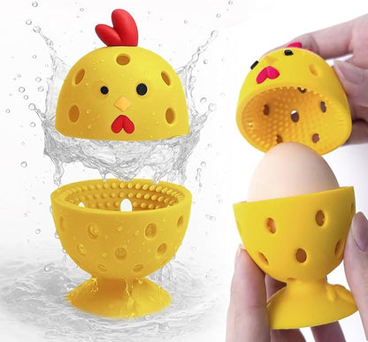 Egg Washer for Fresh Eggs, Egg Scrubber for Fresh Eggs, 2 Reusable Silicone Chicken Shaped Scrubs, Chicken Egg Cleaner, Eggshell Cleaner for Poultry Farm, Housewife Tools Vegetable Processing (Yellow)