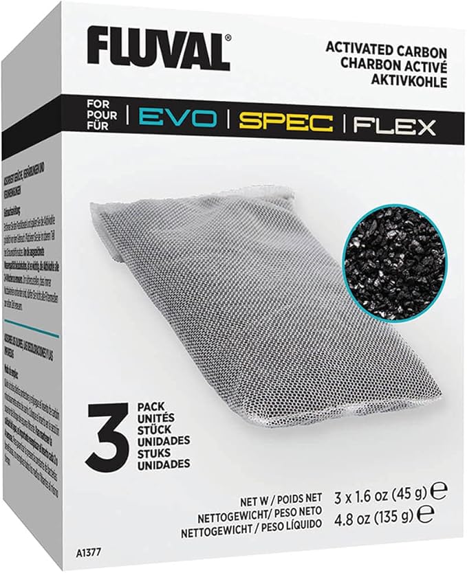 Fluval Spec/Evo/Flex Activated Carbon, Replacement Aquarium Filter Media, 3-Pack, A1377,Black