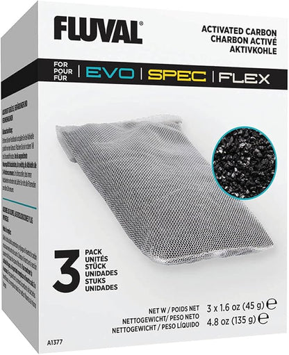 Fluval Spec/Evo/Flex Activated Carbon, Replacement Aquarium Filter Media, 3-Pack, A1377,Black