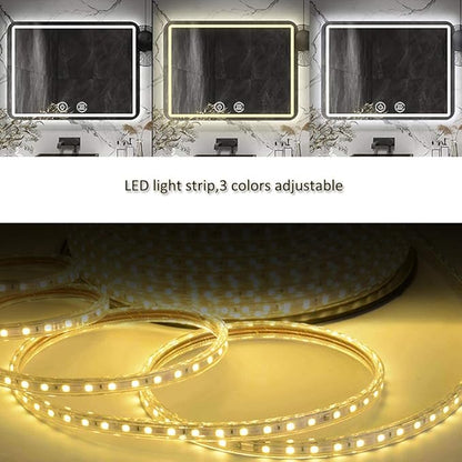 Rectangle Bathroom Mirror with Lights Touch Control Switch Demister Pad,3 Color Lighting Modes