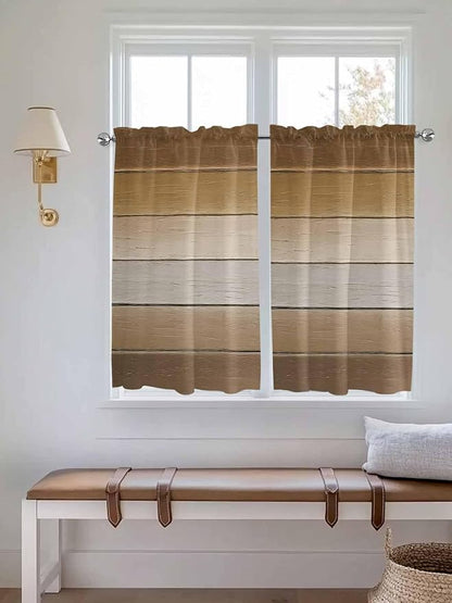 Vintage Brown Gradient Wood Grain Window Valance Curtains, Farmhouse Wood Barn Light Filtering Kitchen Valance with 3-inch Rod Pocket for Living Room Bathroom Bedroom,2 Panel,42x54In