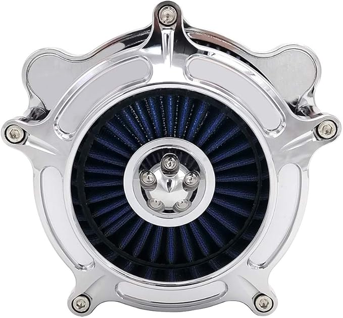 Harley Air Cleaner Turbine Intake Chrome Filter Kit Cnc Cut for Motorcycle Dyna 2000 - 2017 Softail 2000 - 2015 Touring 2000 - 2007 Fitment - B (Blue)